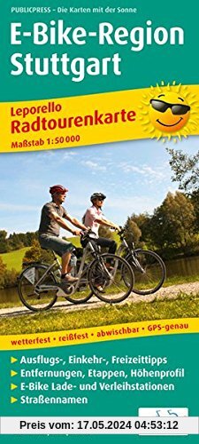 E-Bike-Region Stuttgart: Leporello Radtourenkarte mit Ausflugszielen, Einkehr- & Freizeittipps, Straßennamen, E-Bike-Lade- und Verleihstationen, wetterfest, reißfest, abwischbar, GPS-genau. 1:50000